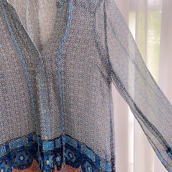 Lucky Brand Mixed Print Blue Multi Blouse Size XS - Picture 9 of 11